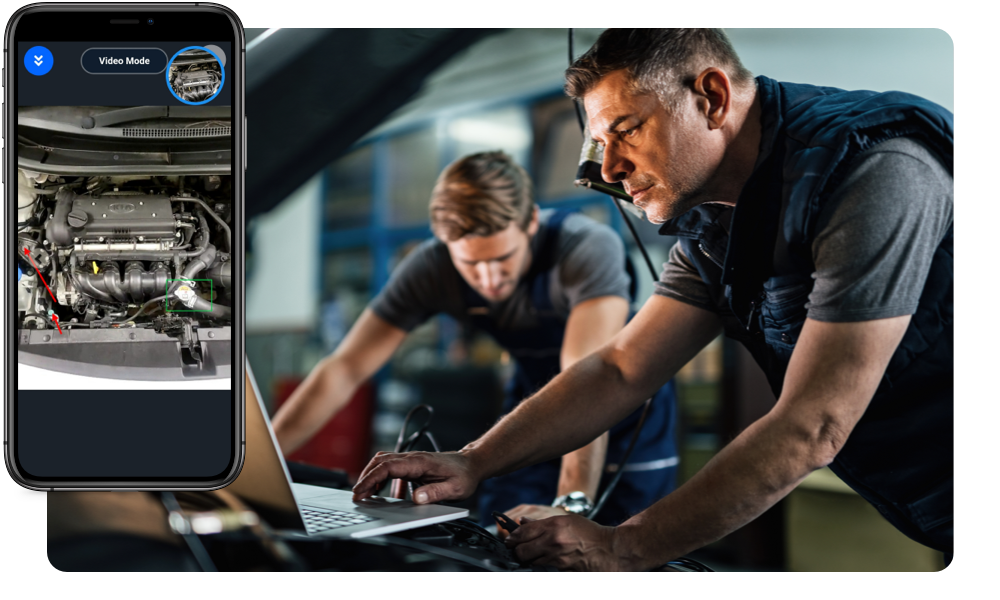 Mechanic using the TechSee app for remote visual assistance