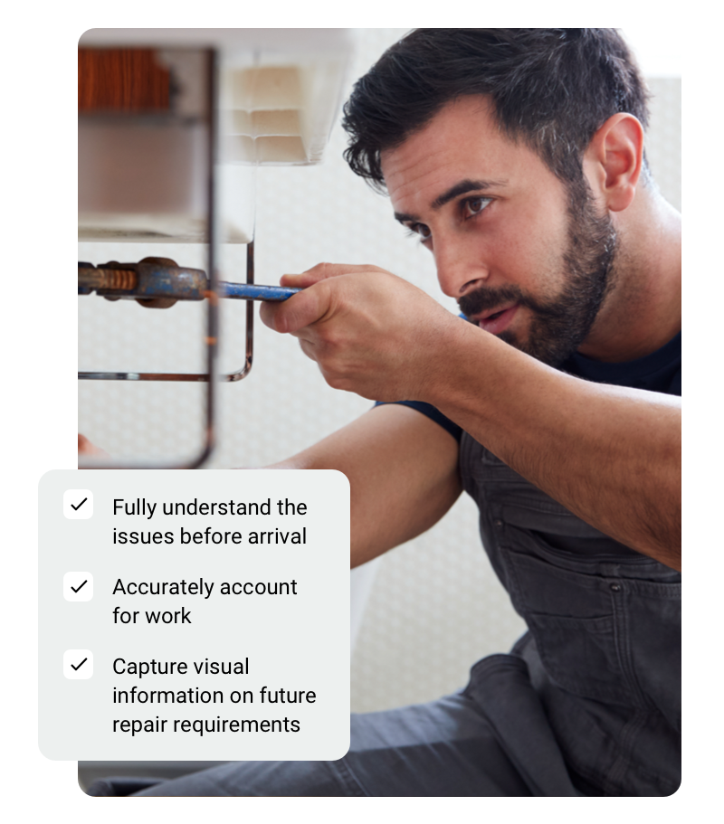 A plumber using the TechSee app for remote visual assistance
