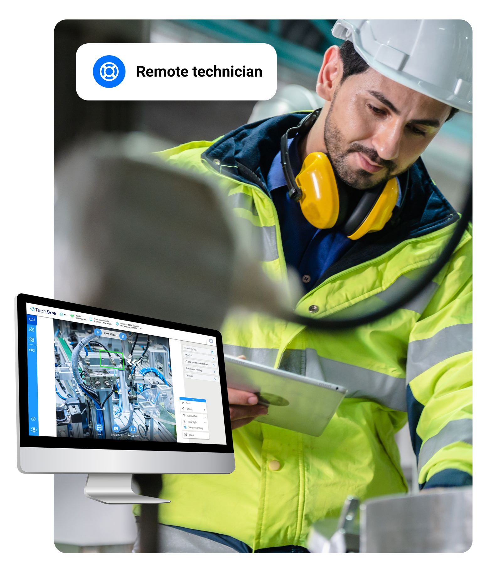 A field services remote technician using the TechSee app for remote visual assistance