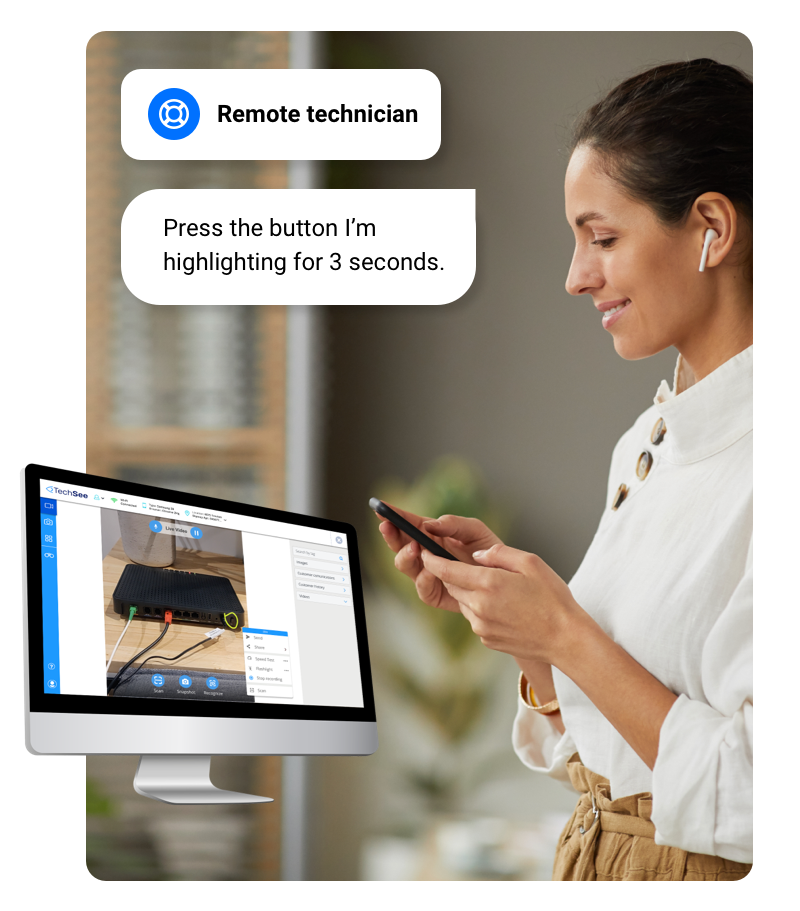 A customer using the TechSee app for remote visual assistance