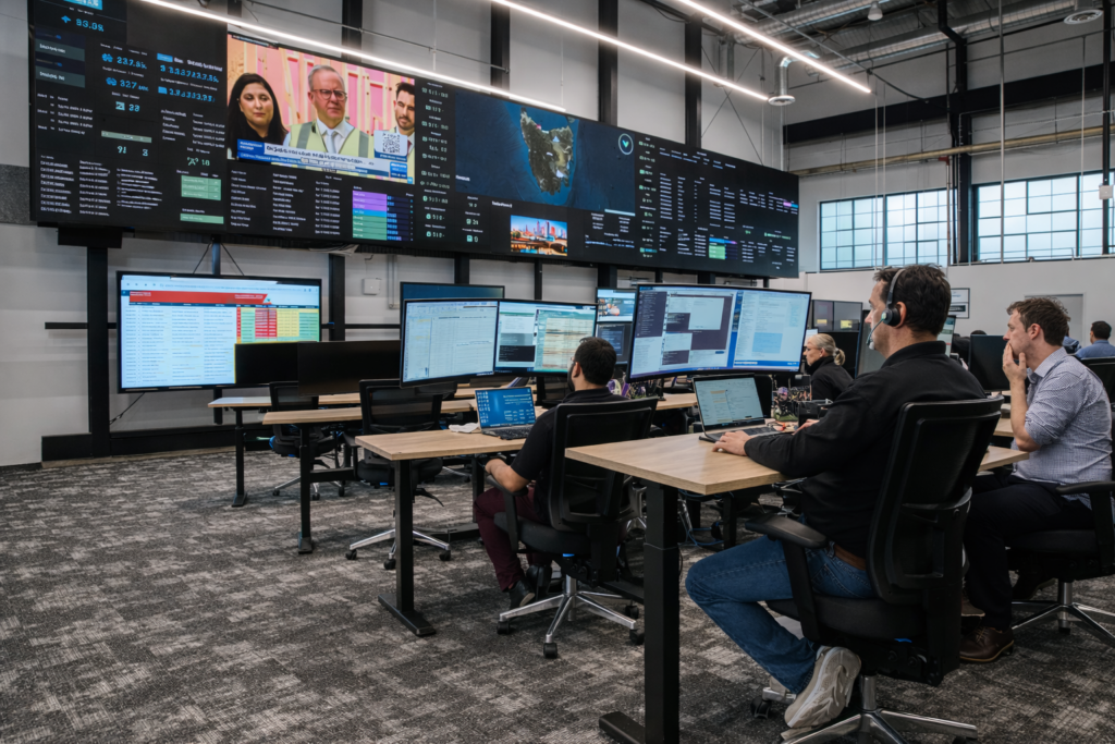 Operations centre with real-time dashboards and digital wallboards
